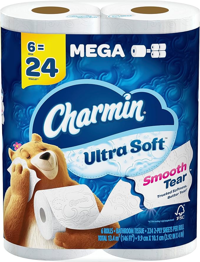 Charmin Ultra Soft Toilet Paper 6 Mega Rolls = 24 Regular Rolls