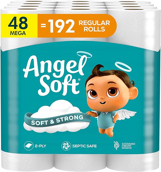 Angel Soft Toilet Paper, 48 Mega Rolls = 192 Regular Rolls, Soft and Strong Toilet Tissue