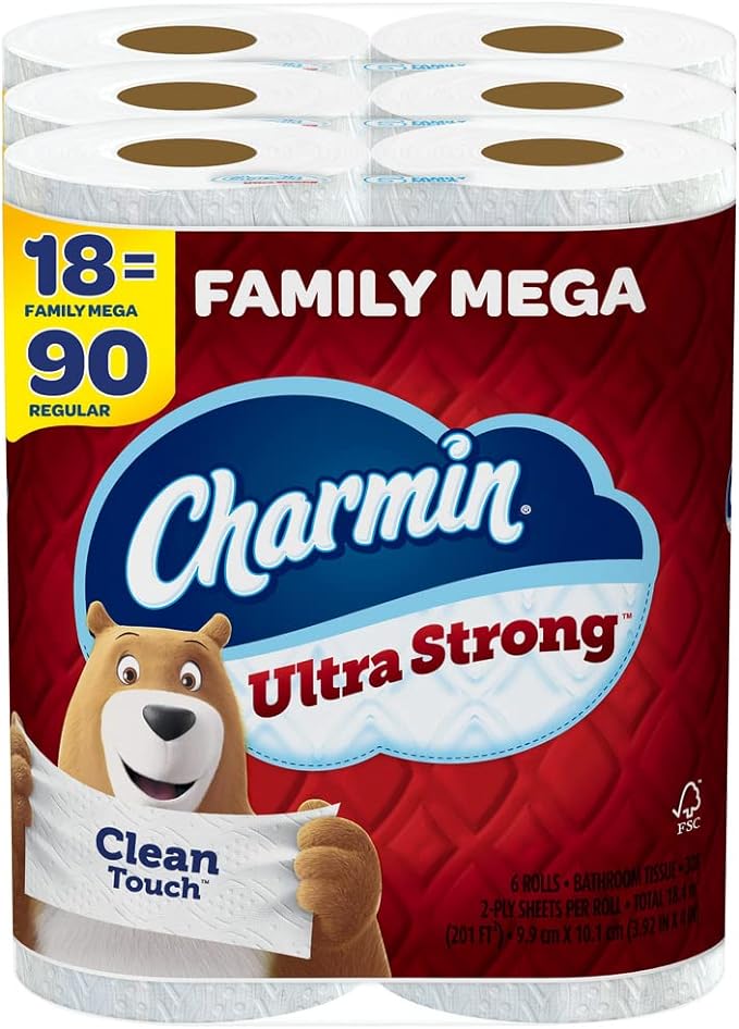 Charmin Ultra Strong Clean Touch Toilet Paper, 18 Family Mega Rolls = 90 Regular Rolls