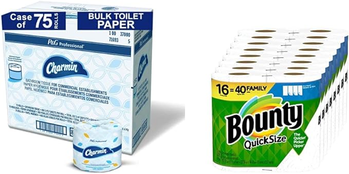 Bulk Toilet Paper for Businesses by Charmin Professional & Bounty Quick-Size Paper Towels, 16 Family Rolls = 40 Regular Rolls