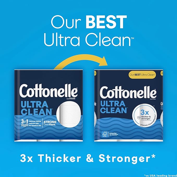 Cottonelle Ultra Clean Toilet Paper, 4 Mega Rolls (4 Mega Rolls = 16 Regular Rolls), 284 Sheets Per Roll (Packaging May Vary)