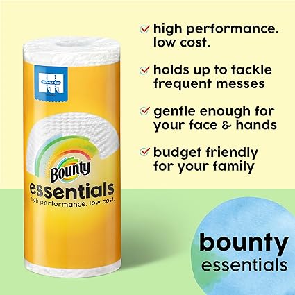 Bounty Essentials Select-A-Size Paper Towels, White, 2 Triple Rolls = 6 Regular Rolls