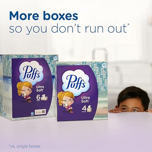 Puffs Ultra Soft Facial Tissues, 1 Family Size Box, 124 Facial Tissues Per Box