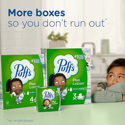 Puffs Plus Lotion Facial Tissues, 24 Family Boxes, 124 Tissues Per Box