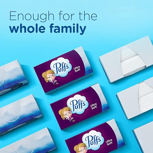 Puffs Ultra Soft Facial Tissues, 1 Family Size Box, 124 Facial Tissues Per Box