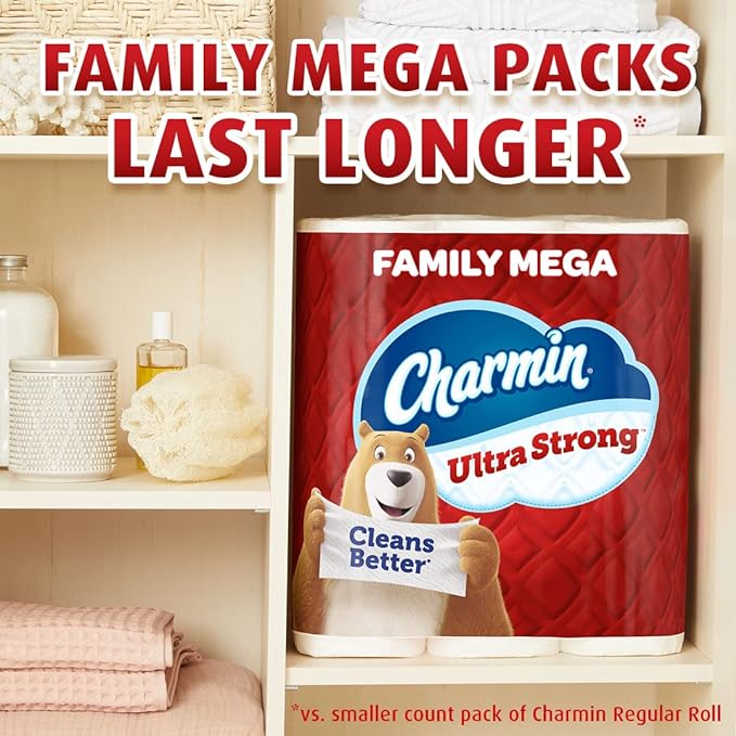 Charmin Ultra Strong Clean Touch Toilet Paper, 30 Family Mega Rolls = 153 Regular Rolls