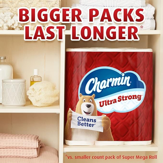 Charmin Ultra Strong Toilet Paper, 18 Super Mega Rolls = 108 Regular Rolls