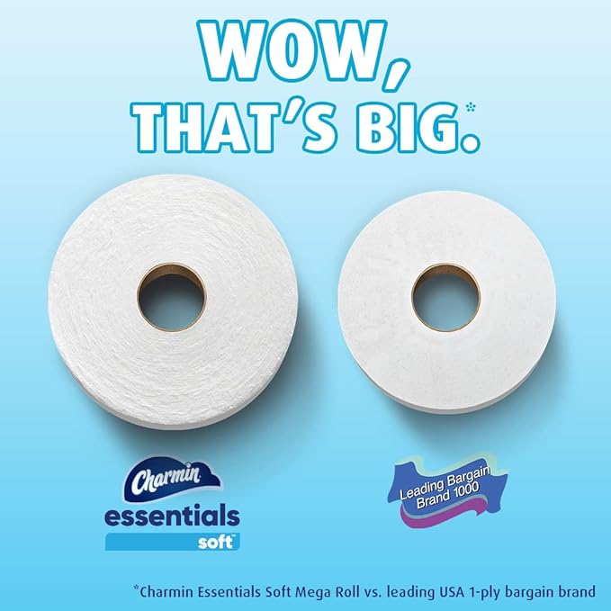 Charmin Essentials Soft Toilet Paper, 9 Mega Rolls = 36 Regular Rolls