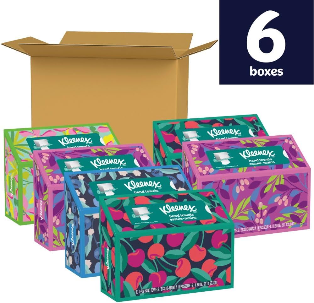 Kleenex Disposable Paper Hand Towels, 6 Boxes, 60 Tissues per Box (360 Total Tissues)