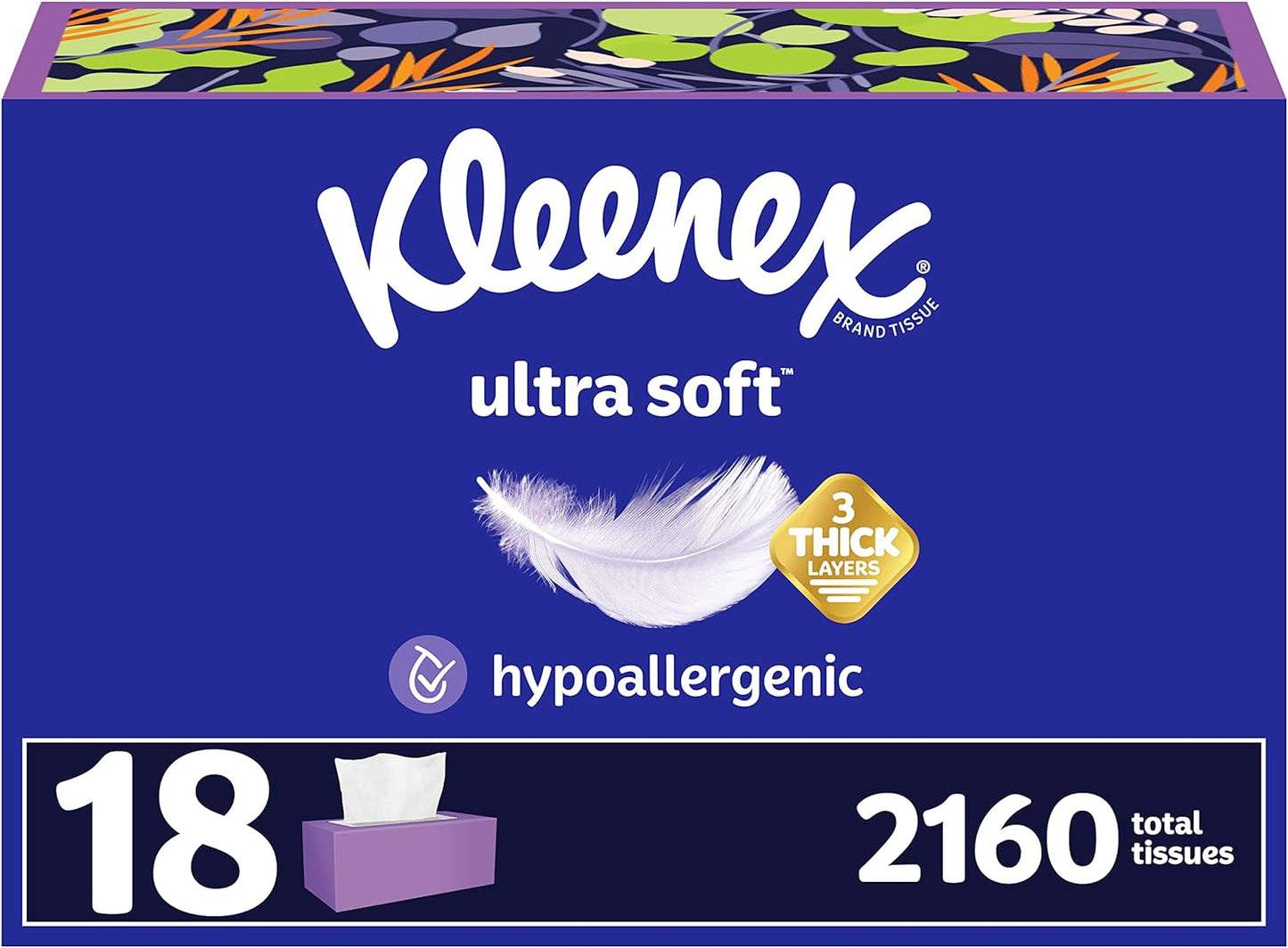 Kleenex Ultra Soft Facial Tissues, 18 Flat Boxes, 120 Tissues per Box, 3-Ply (2,160 Total Tissues)