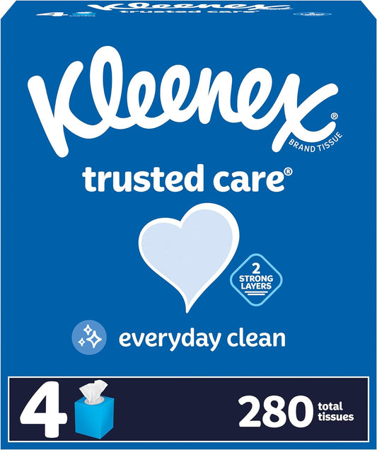 Kleenex Trusted Care Facial Tissues, 4 Cube Boxes, 70 Tissues per Box, 2-Ply (280 Total Tissues)