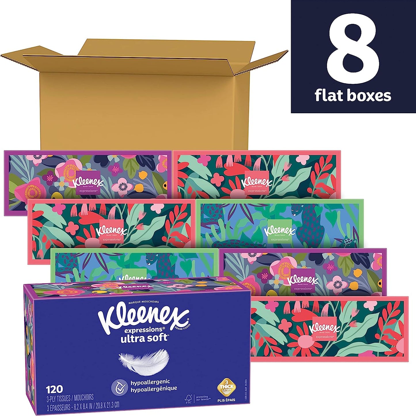 Kleenex Expressions Ultra Soft Facial Tissues, 120 Count (Pack of 8), 3-Ply