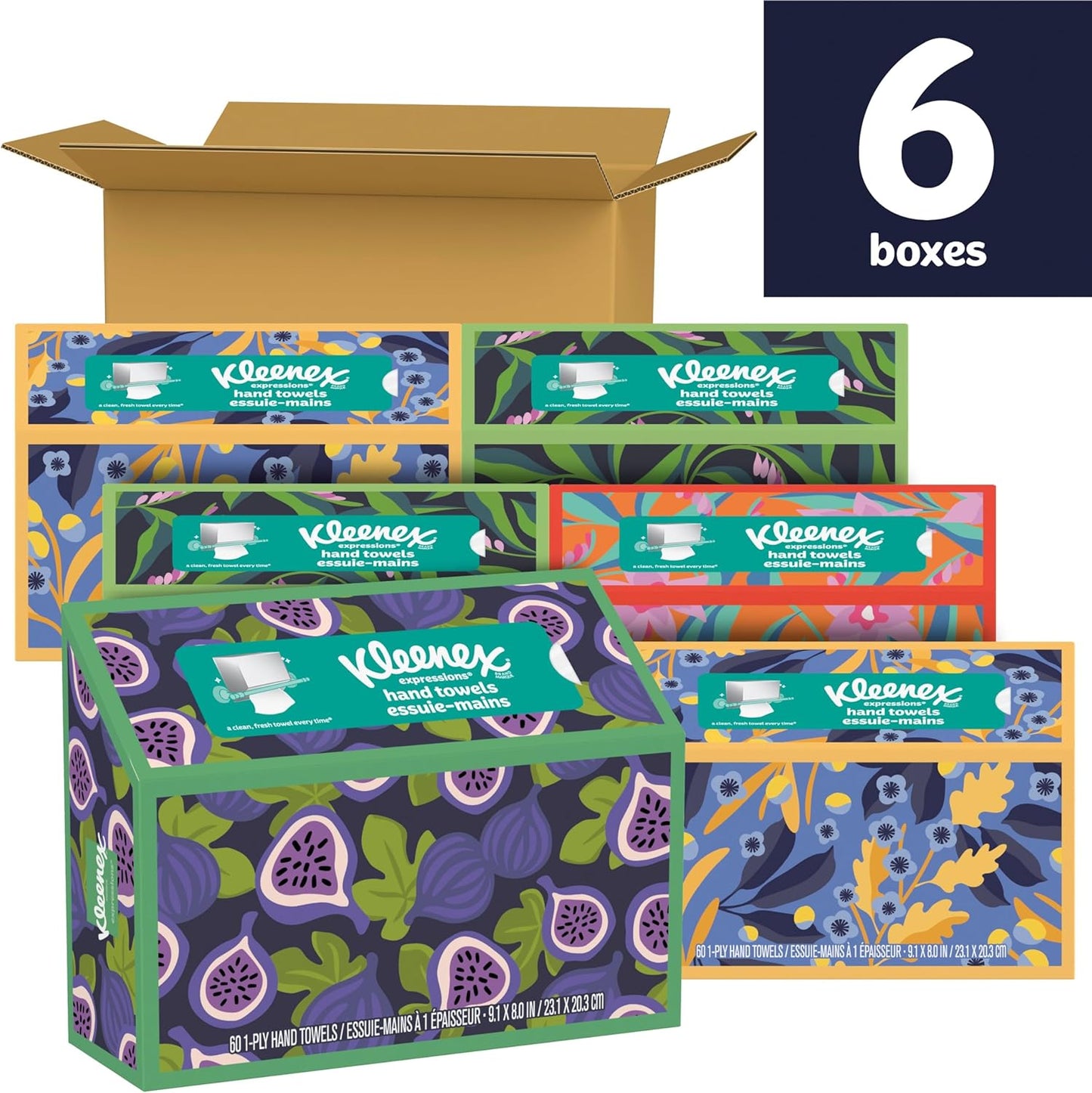 Kleenex Expressions Disposable Paper Hand Towels, 6 Boxes, 60 Towels per Box (360 Total Hand Towels)