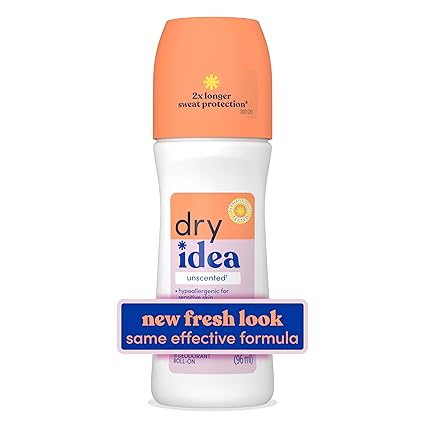 Dry Idea Roll-On Deodorant & Antiperspirant | 2X Longer Sweat Protection | 72-Hour Odor Protection | Unscented & Hypoallergenic for Sensitive Skin, 3.25 oz.