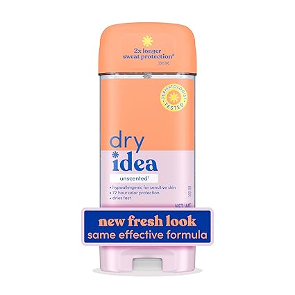 Dry Idea Gel Deodorant & Antiperspirant | 2X Longer Sweat Protection | 72-Hour Odor Protection | Unscented & Hypoallergenic for Sensitive Skin, 3 oz.