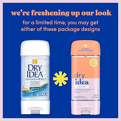 Dry Idea Gel Deodorant & Antiperspirant | 2X Longer Sweat Protection | 72-Hour Odor Protection | Unscented & Hypoallergenic for Sensitive Skin, 3 oz.